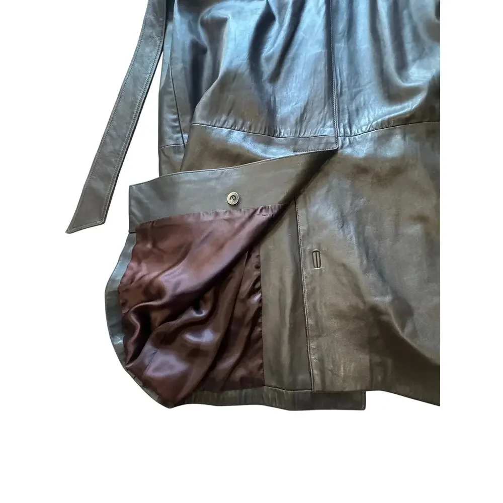 Vericci Man Brown Leather Trench Coat Full Length Duster Jacket Mens Size Large